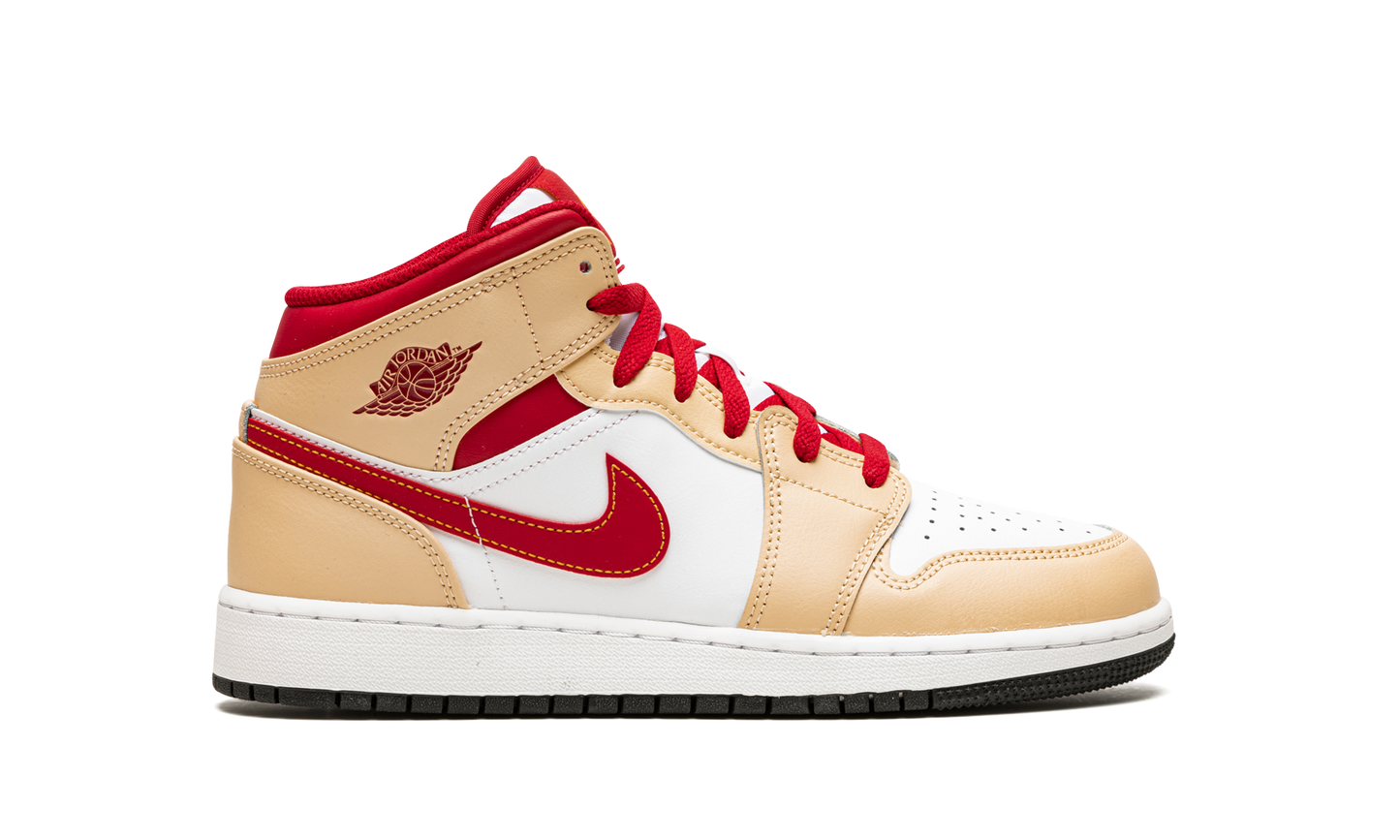 Air Jordan 1 Mid GS "Beige / Red" 554725 201