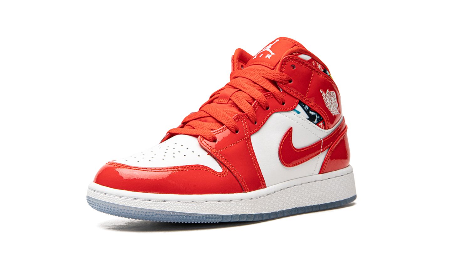 Air Jordan 1 Mid SE GS "Barcelona Sweater Red Patent" DC7248 600