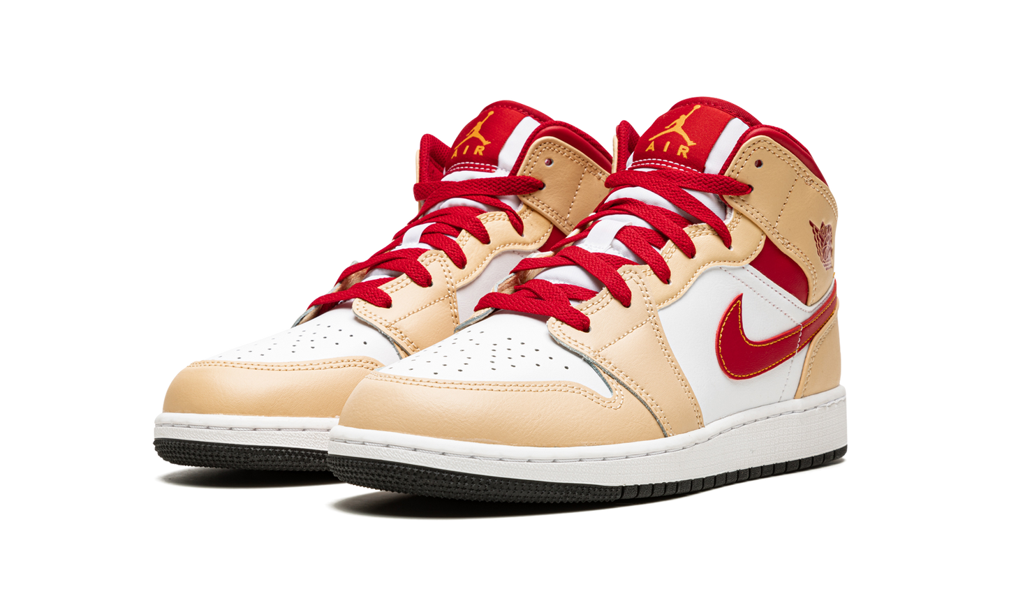 Air Jordan 1 Mid GS "Beige / Red" 554725 201
