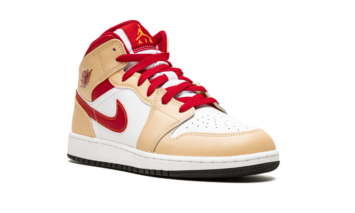 Air Jordan 1 Mid GS "Beige / Red" 554725 201