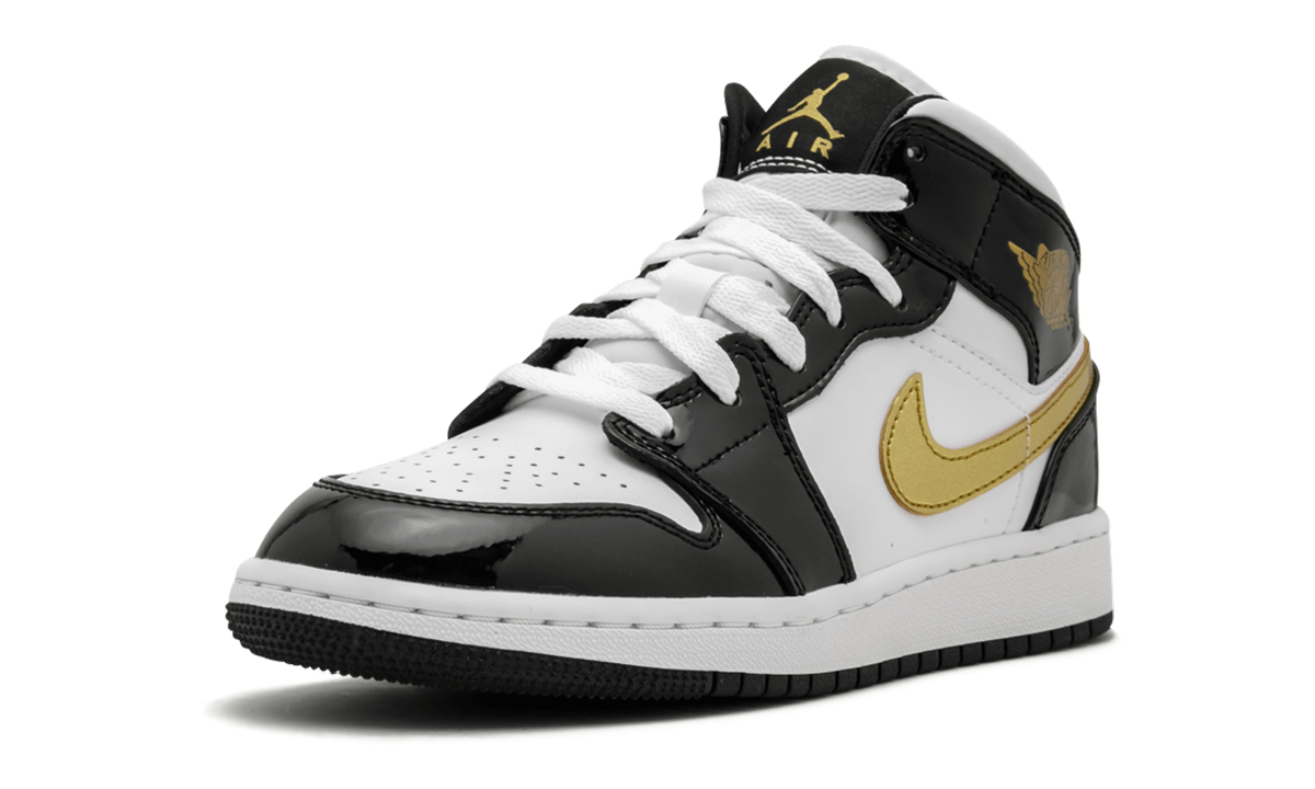 Air Jordan 1 Mid SE GS "Black Gold Patent Leather" BQ6931 007