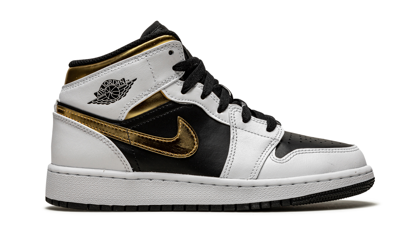 Air Jordan 1 Mid GS "White / Gold / Black" 554725 190