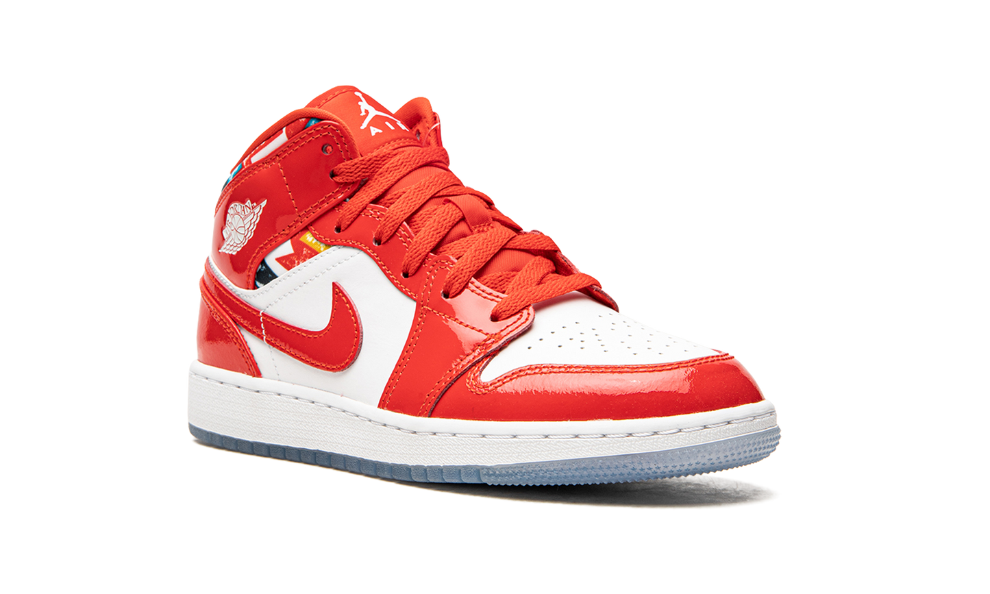 Air Jordan 1 Mid SE GS "Barcelona Sweater Red Patent" DC7248 600