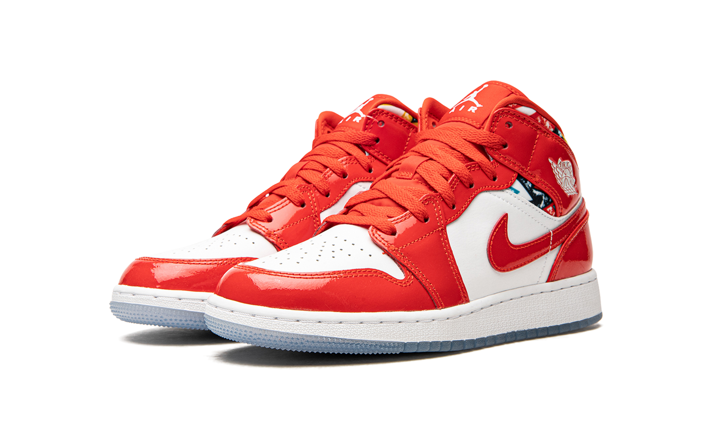 Air Jordan 1 Mid SE GS "Barcelona Sweater Red Patent" DC7248 600