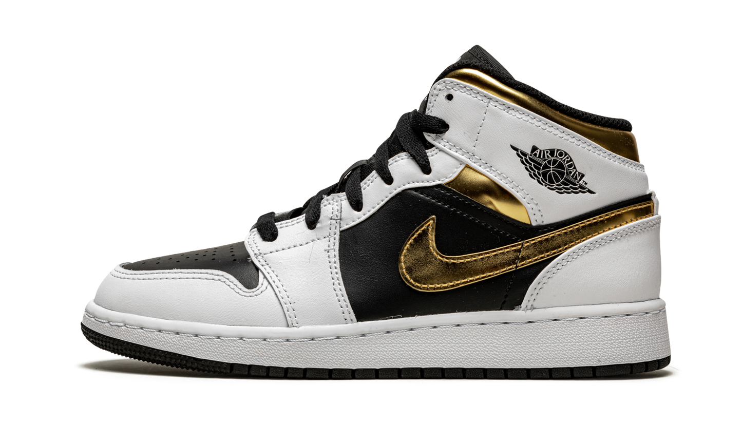 Air Jordan 1 Mid GS "White / Gold / Black" 554725 190