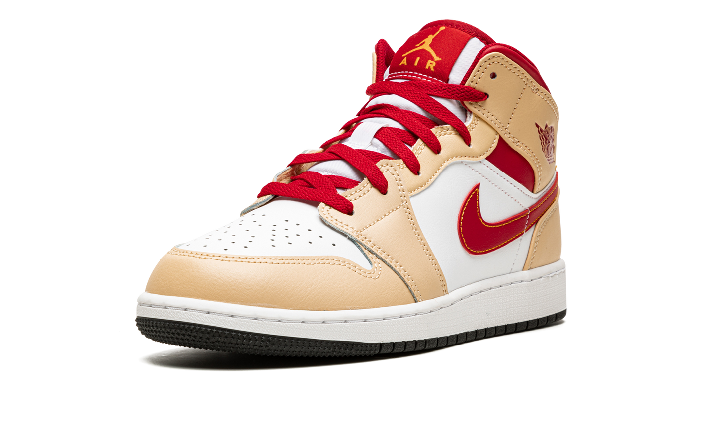 Air Jordan 1 Mid GS "Beige / Red" 554725 201